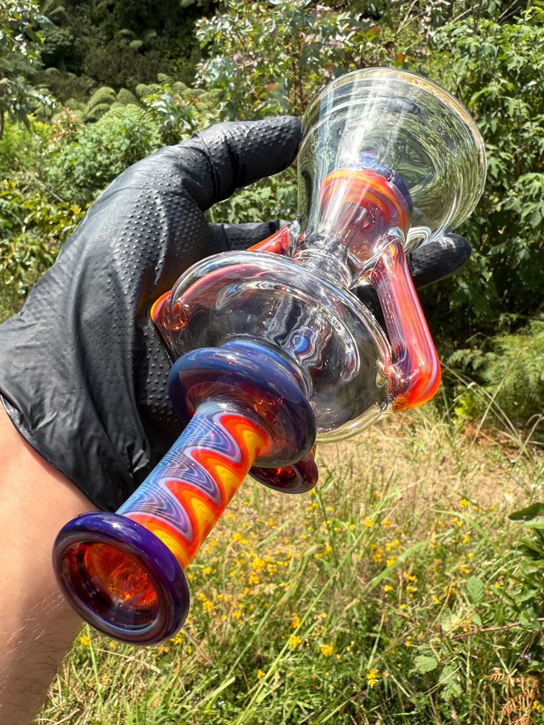 Uzzi Glass Wigwag Donut Recycler - Amber Purple/Amber Purple To Fire