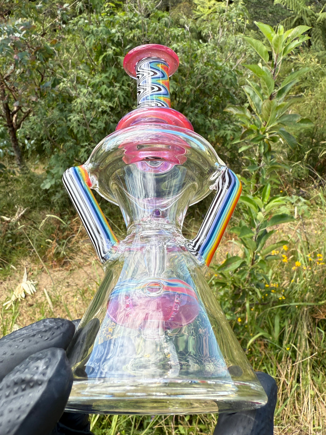 Uzzi Glass Wigwag Donut Recycler - Neo Opal/Orange/Jailhouse Rainbow