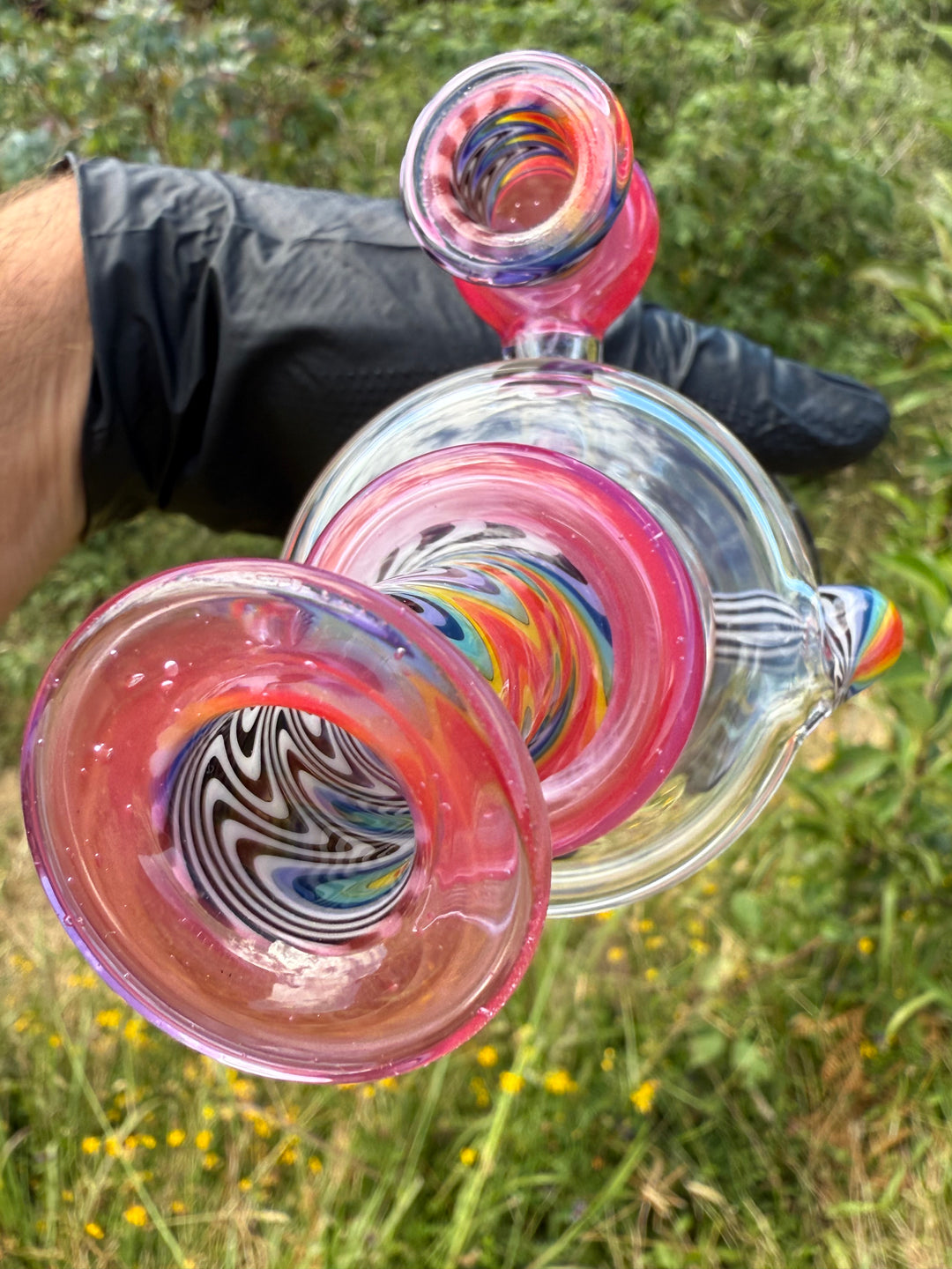 Uzzi Glass Wigwag Donut Recycler - Neo Opal/Orange/Jailhouse Rainbow