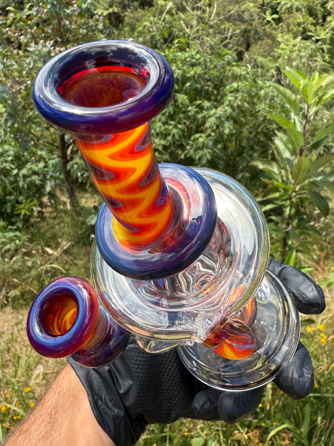 Uzzi Glass Wigwag Donut Recycler - Amber Purple/Amber Purple To Fire