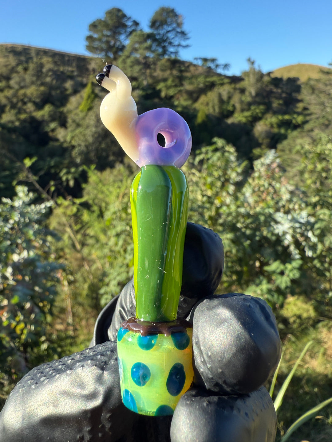 Waffle Glass Pendant - Snail On Cactus #2