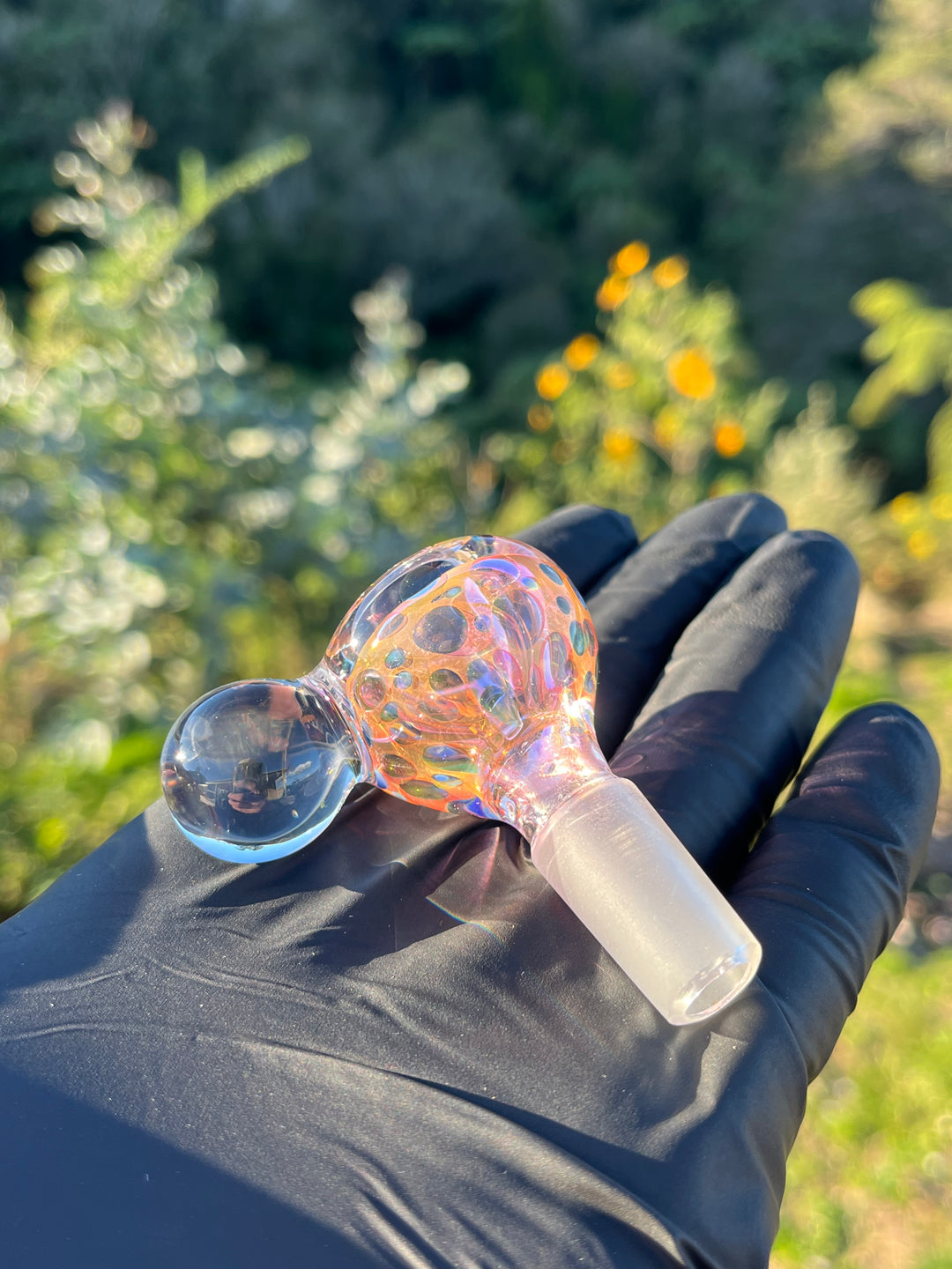 Jargo Glass Harlequin Marble Slide #3 - Gold Fume/Coloured Dots