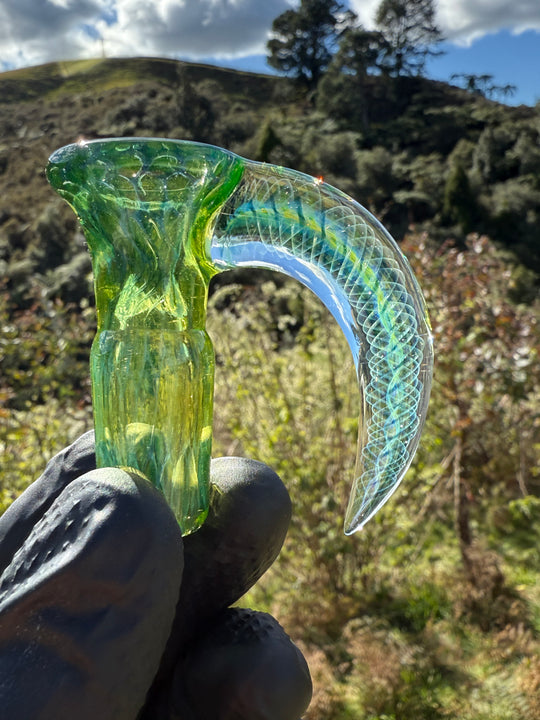 Polar Glass 18mm Fully Worked Slide Fume Spiral Horn - Citrine/Metaterrainia/Heavy Blue Stardust