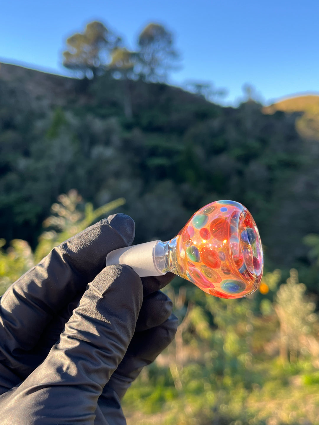 Jargo Glass Harlequin Slide - Gold Fume/Coloured Dots