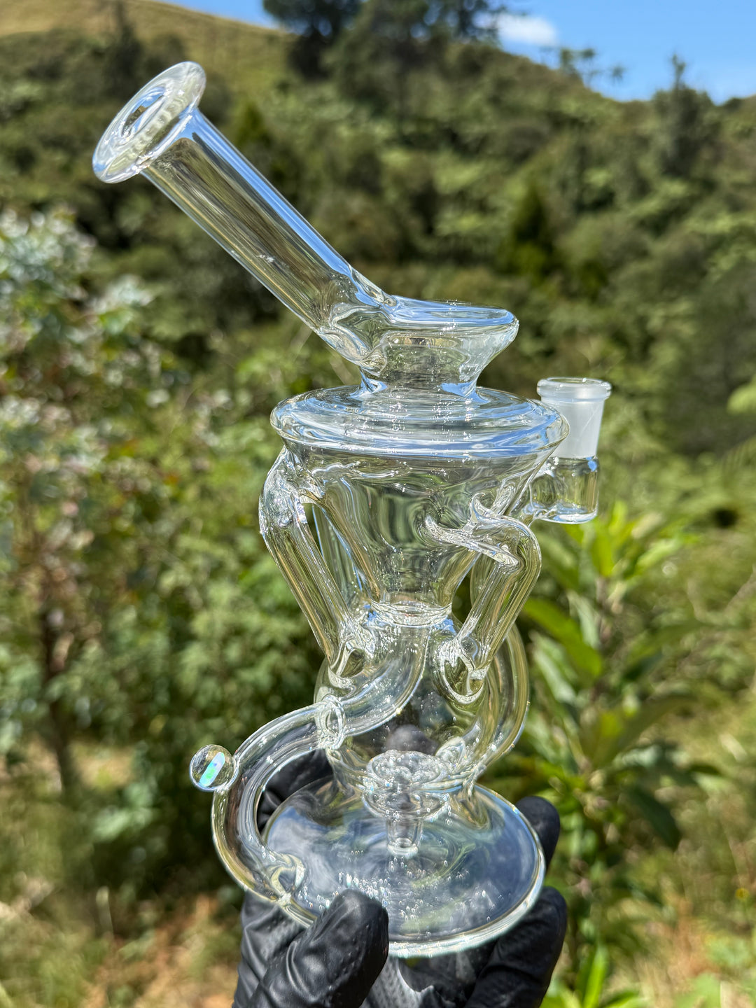 Uzzi Glass Tripple Uptake Bent Neck Klien - Clear With Opal