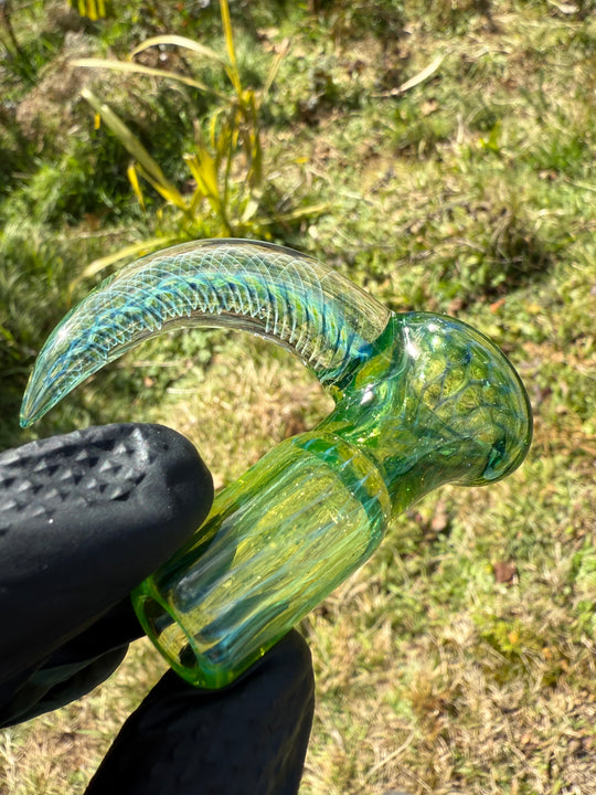 Polar Glass 18mm Fully Worked Slide Fume Spiral Horn - Citrine/Metaterrainia/Heavy Blue Stardust