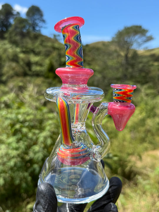 Uzzi Glass Wigwag Donut Recycler - Neo Opal/Orange/Jailhouse Rainbow