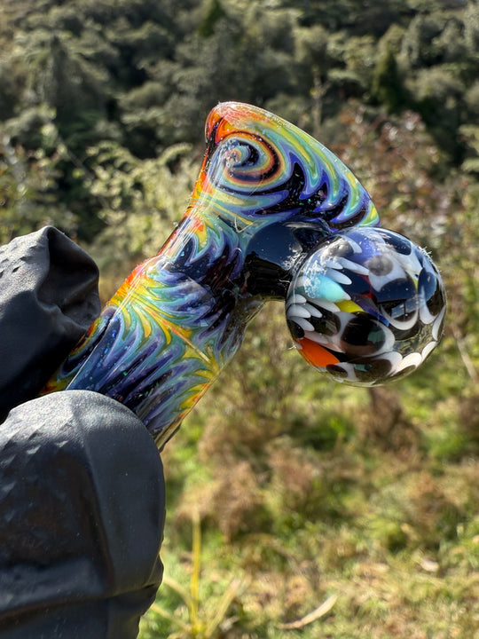 Polar Glass X Borobillacate 18mm Fully Worked Slide With Implosion Marble  - Rainbow Wigwag