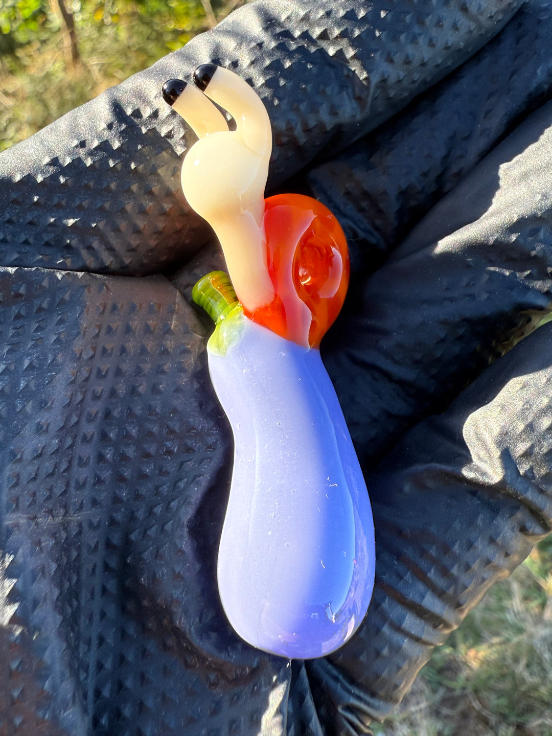 Waffle Glass Pendant - Snail On Eggplant