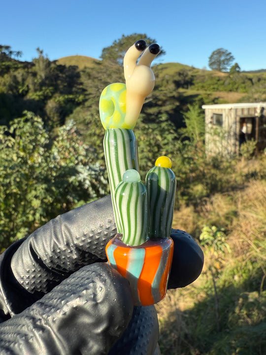 Waffle Glass Pendant - Snail On Cactus #1