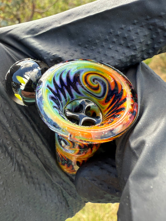 Polar Glass X Borobillacate 18mm Fully Worked Slide With Implosion Marble  - Rainbow Wigwag