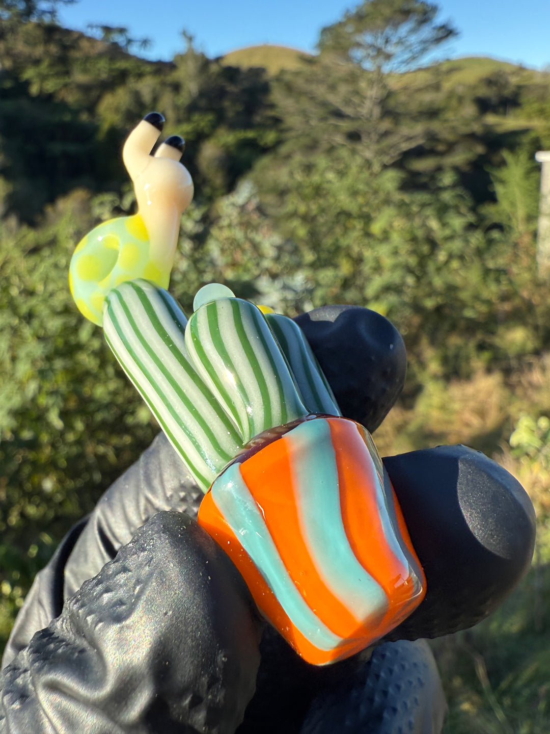Waffle Glass Pendant - Snail On Cactus #1