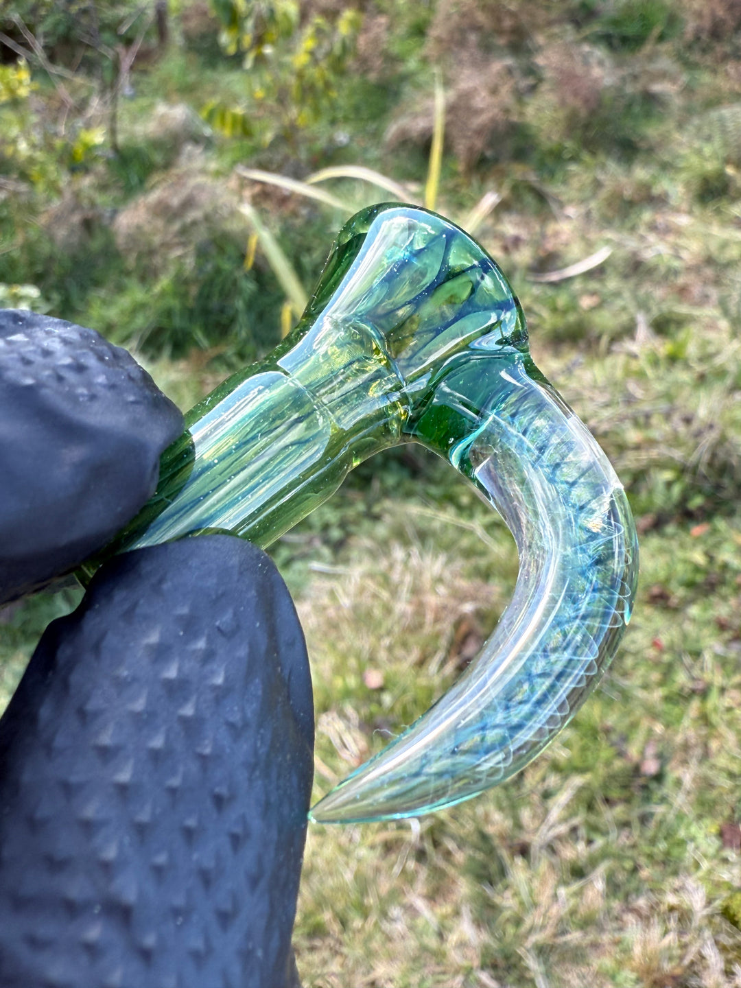 Polar Glass 14mm Fully Worked Slide Fume Spiral Horn - Citrine/Metaterrainia/Heavy Blue Stardust