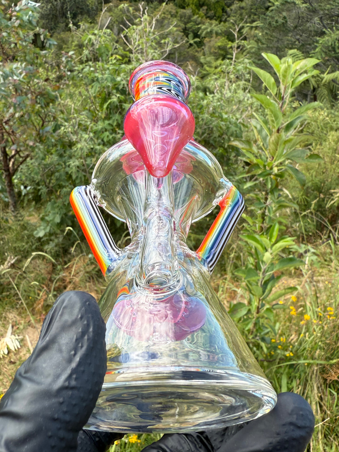 Uzzi Glass Wigwag Donut Recycler - Neo Opal/Orange/Jailhouse Rainbow