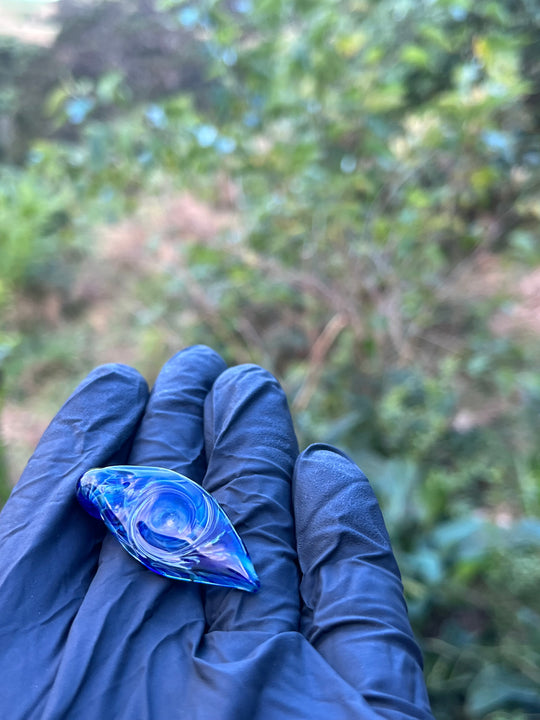 Jims Glass Blowing Chaos Leaf Pendant - Cobalt/Silver Fume