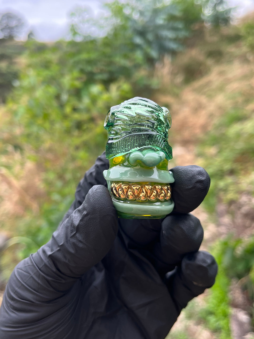 Wyrdglass Goblin Beanie Pendant Gold Grill - Opal Green/Mint/Hydra CFL