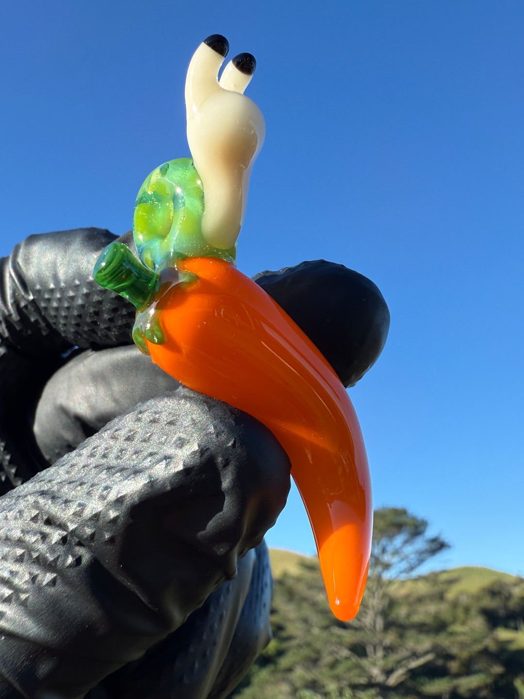 Waffle Glass Pendant - Snail On Chilli