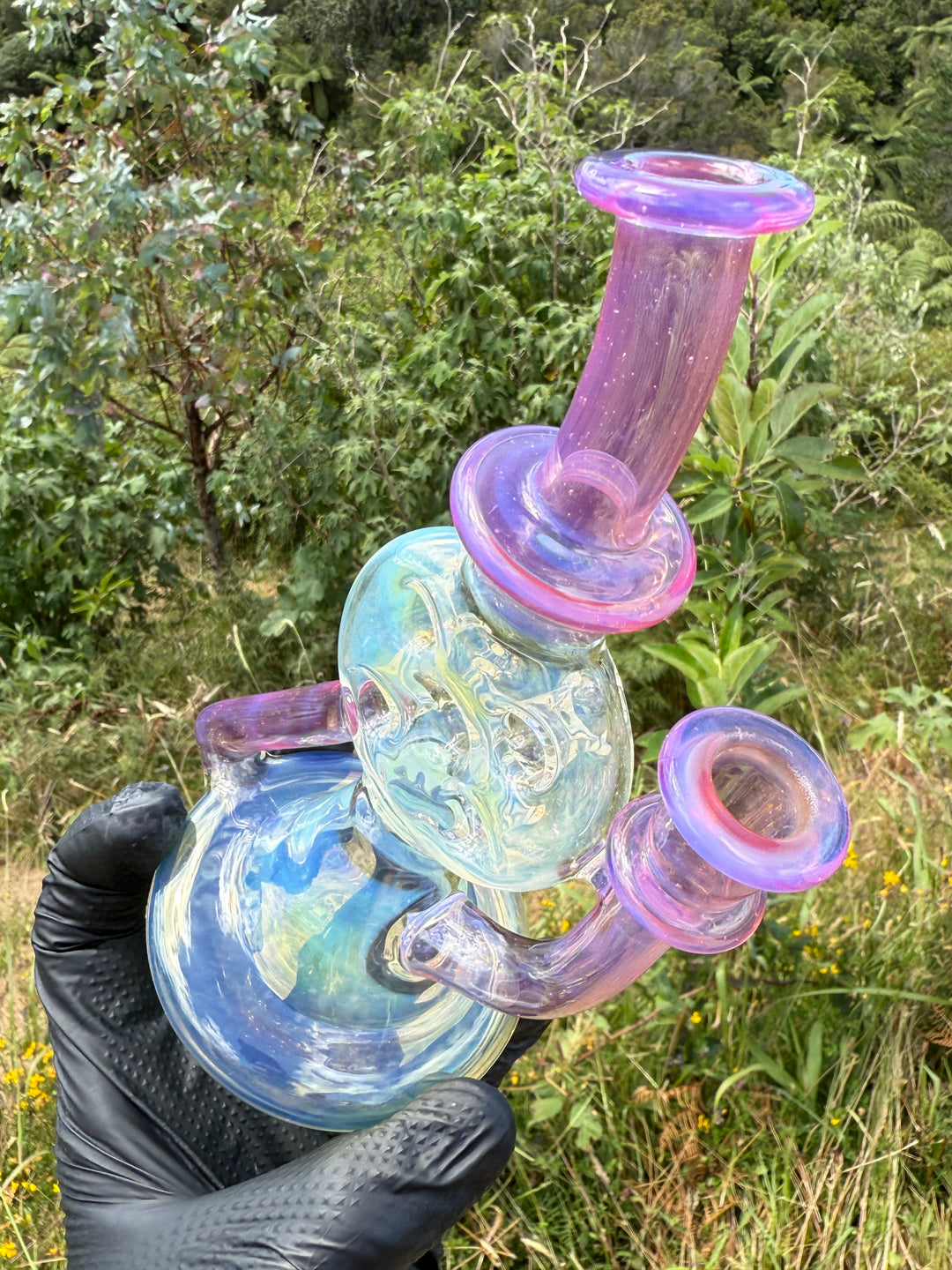 Uzzi Glass Mine Swiss Dumper - Neo Opal/Coral/Silver Fumed