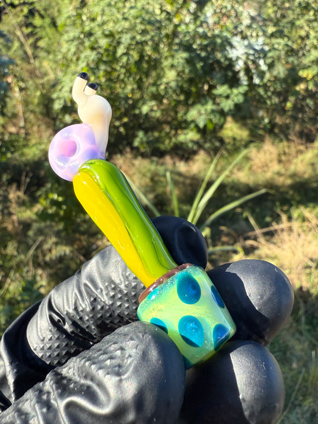 Waffle Glass Pendant - Snail On Cactus #2