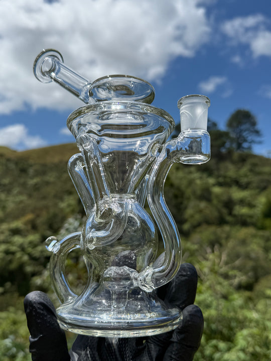 Uzzi Glass Tripple Uptake Bent Neck Klien - Clear With Opal