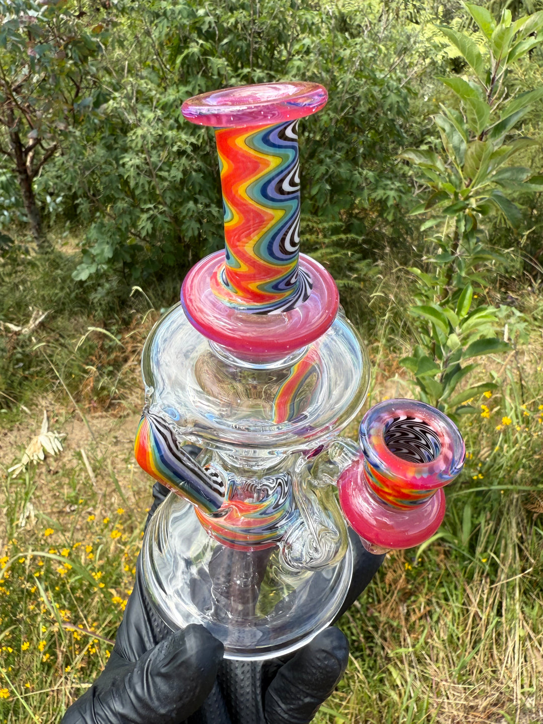 Uzzi Glass Wigwag Donut Recycler - Neo Opal/Orange/Jailhouse Rainbow