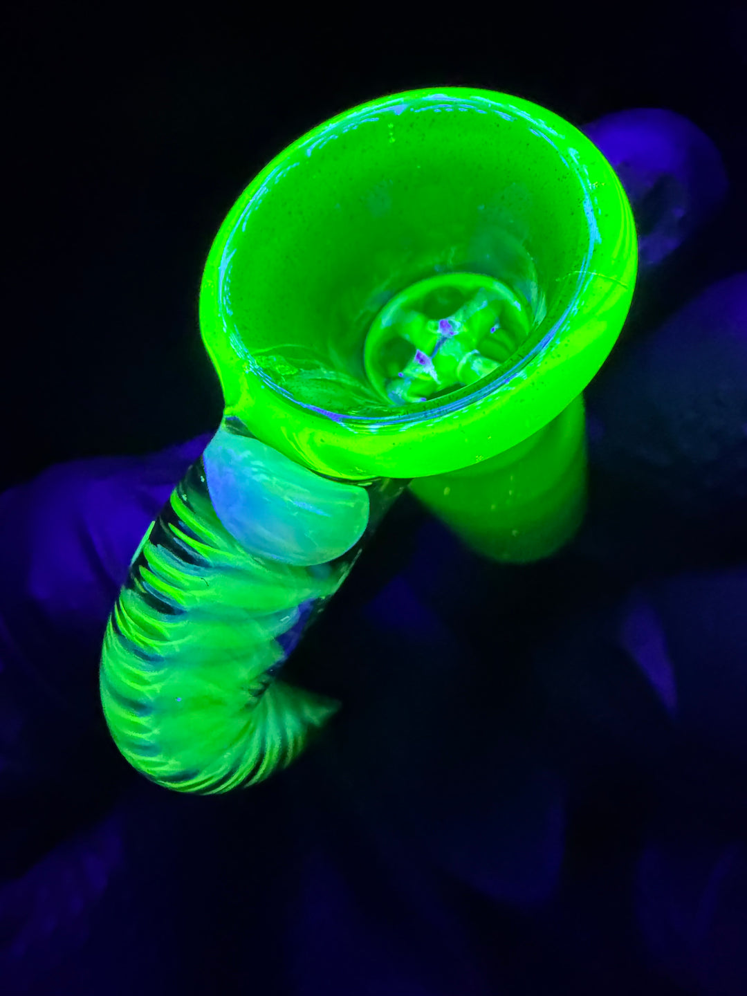 Polar Glass 18mm Fully Worked Slide Opal Encased Spiral Horn - Illuminati/Heavy Blue Stardust
