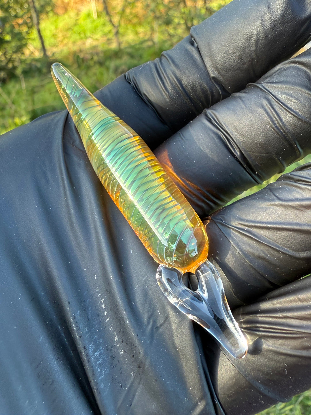 Jims Glass Blowing Spiral Poker/Pendant - Gold Fumed