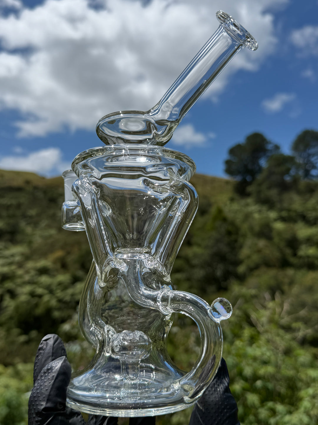 Uzzi Glass Tripple Uptake Bent Neck Klien - Clear With Opal