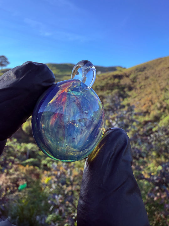 Jims Glass Blowing Hollow Pendant - Cobalt/Pomegranate/Silver Fumed