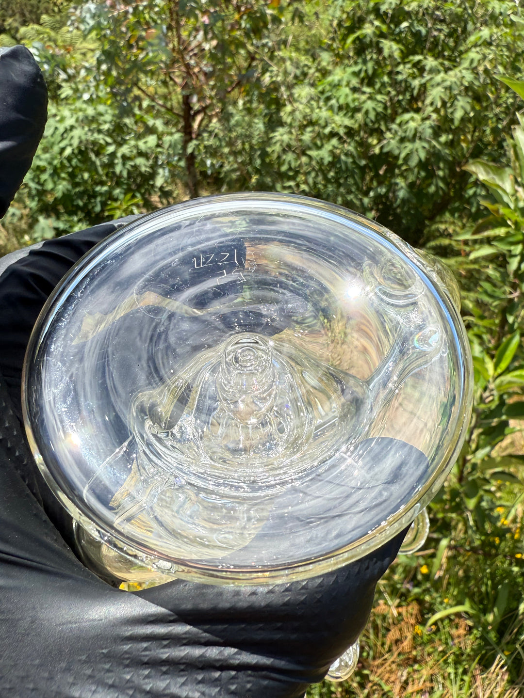 Uzzi Glass Tripple Uptake Bent Neck Klien - Clear With Opal