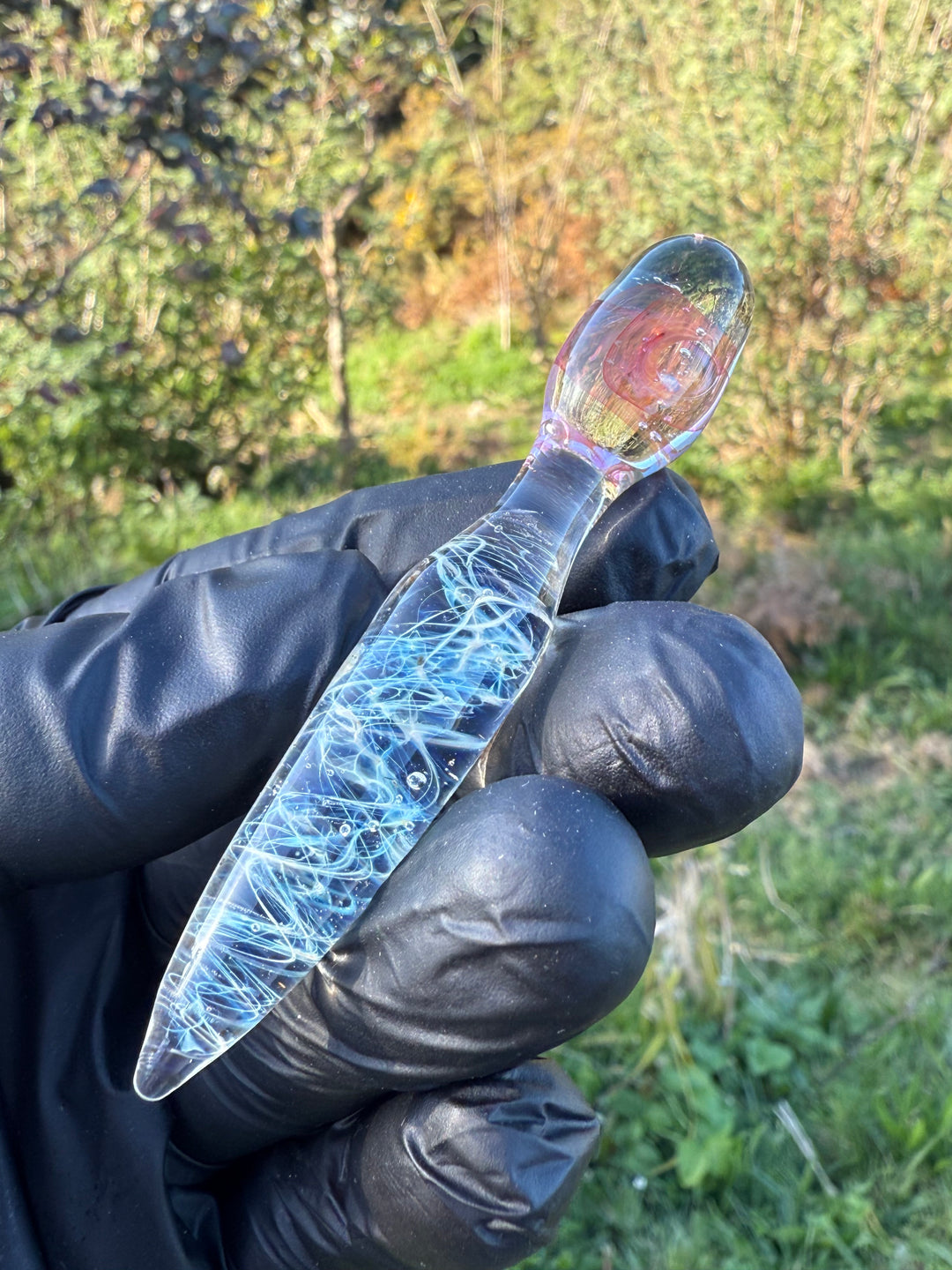 Jims Glass Blowing Chaos Poker - Silver/Gold Fumed