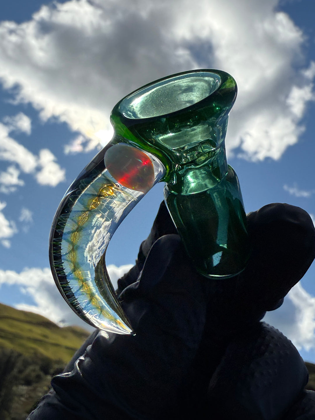 Polar Glass 18mm Fully Worked Slide Opal Encased Spiral Horn - Illuminati/Heavy Blue Stardust