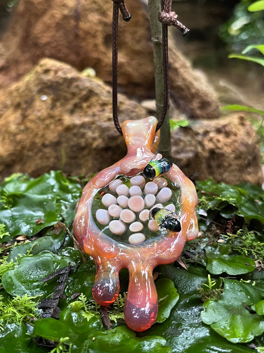 Jamie Clement Honeycomb Drip Pendant - Orange Opal Pheonix/Yellow Opal