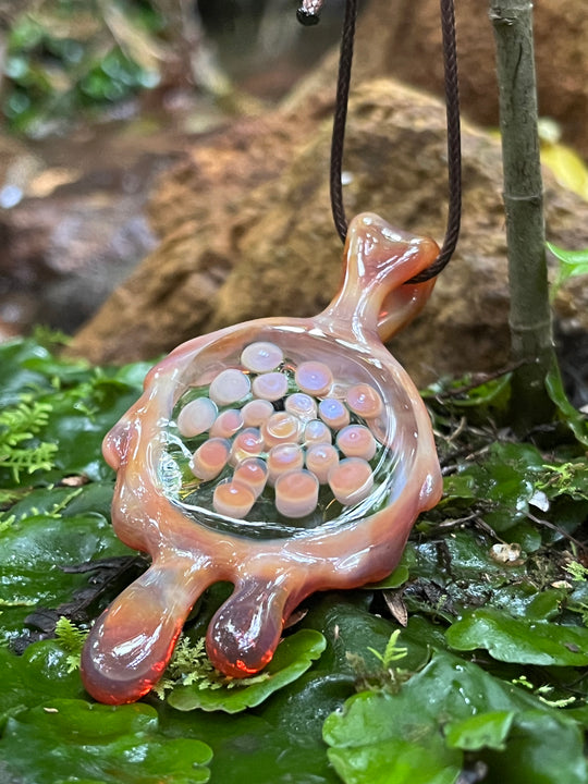 Jamie Clement Honeycomb Drip Pendant - Orange Opal Pheonix/Yellow Opal